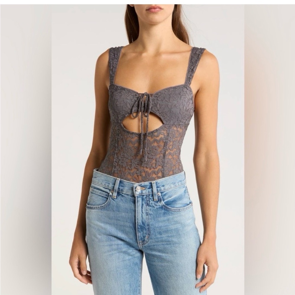 Free People Charcoal Lace Bodysuit NWT